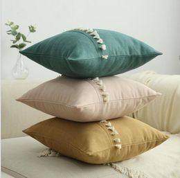 Pillow Case Solid Candy Pillowcases Tassel Lace Lint Pillow Covers Home Decorative Cushion Cover Office Sofa Vintage Pillowcase