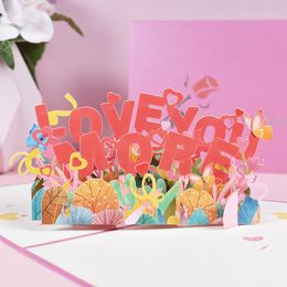 3D Pop UP Valentine Greeting Cards Love You More Valentine Gift Greeting Card Postcards with Envelope