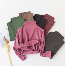 Winter Toddler Clothes High Neck Boys Shirts Long Sleeve Girls Tops Solid Children Warm Clothing Baby Boutique 5 Colours DW6255