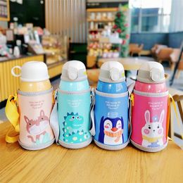 20oz Kids Cartoon Drinking Bottles Double Layers 316 Stainless Steel Water Thermos Children Insulated Cups Portable Home School 201221