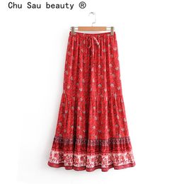 Chu Sau beauty New Fashion 2019 Boho Style Floral Print Skirt Women Holiday Chic Elastic Waist Long Skirts Female Falda De Moda T200712