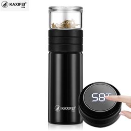 New Glass Tea Thermos Vacuum Cup Thermoses Tea Mug Cup Thermos Temperature Display Glass Bottle Tea Infuser Thermal Cup Mug 201029