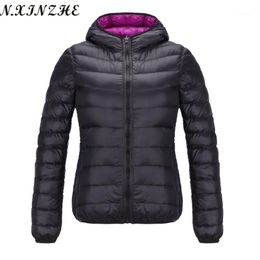 Women's Jackets Wholesale- N.XINZHE Reversible Hooded Coat Female 2021 Spring Women Ultra Light Down Cotton Parka Casual Basic Jacket Plus S