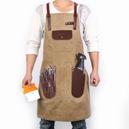 WEEYI Men Ladies Salon Haircut Apron Hairdressing Waxed Canvas Leather Barber Hairstylist Manicure Aprons 201007288T