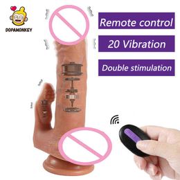 Nxy Dildos Silicone Woman Masturbation Sex Toy Wireless Remote Control Double Head Vibrator Realistic Dildo Massage Clitoris 0105