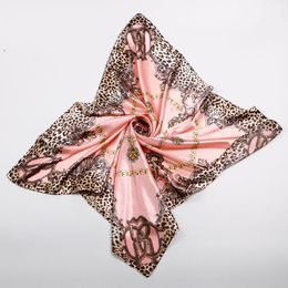 Women's Pink Scarf 35"X35" Leopard Chain Print Hijab Bandana Imitate Silk Satin Fashion Square Kerchief Scarves 90x90cm