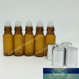Hot sale 200 x 5ml Roll on perfume bottle, 5 ml amber essential oil roll on bottle, small brown glass roller container 5ml