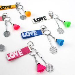 Keychains Badminton Keyring Sport Key Ring Holder Backpack Pendant Mini Battledore Keychain Love Webbing