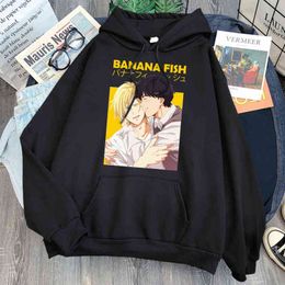 Anime Banana Fish Print Sweatshirts Man Fleece Harajuku Long Sleeve Hoody Streetwear Fashion Cartoons Hoody Anime Hip Hop Hoodie H1227
