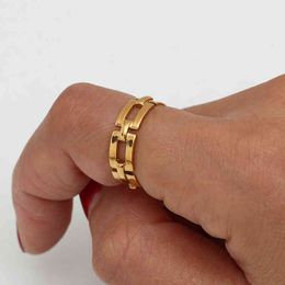 Minimalist Basic Hollow Square Chain Ring Non Tarnish Titanium Steel s for Women Geometric Gold