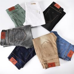 7 цветных мужчин растягивающиеся джинсы мода мода повседневная стройная пригонка джинсовые брюки мужские серые черные хаки белые брюки мужского пола 201111