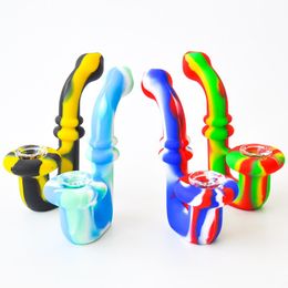 New style Bong small bubble 5 inche hookahs silicone water pipe with glass bowl unbreakable dab rig