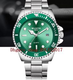 WLISTH Dive Calendar green black water ghost waterproof men strong luminous steel belt quartz