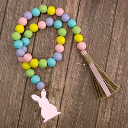 Party Favor Easter Wood Bead Tassel rope tray decoration Wooden Rabbit and Dwarf Tag Easters party home decor by sea T9I001808