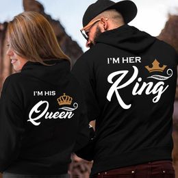 2022 ihr könig seine königin Drucken ihres Königs sein Queen-Liebhaber Hoodies Harajuku Damen Kleidung Sweatshirt mit Plus-Größe Paar-Kapuze