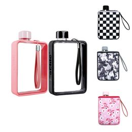 Ins Style Tritan A5 Flat Water Bottle BPA Free A5 Flat Bottle Portable Travel Paper Book Pad Cup for Girl A5 Water Bottle 201106