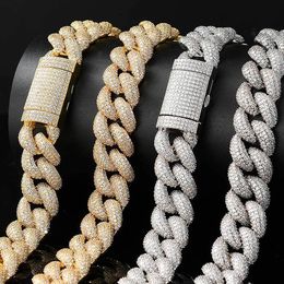 18mm wide Hip Hop Bling Ice Out Full CZ Stone Round Cuban Miami Link Chain Necklace for Men Rapper Jewellery Drop Shipping