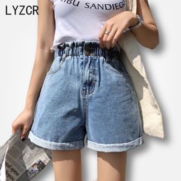 LYZCR Womens Summer Shorts Jeans For Women Loose High Waist Denim Shorts Women Elastic Waist Wide Leg Ladies Jeans Short Female LJ200818