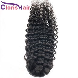 Drawstring Ponytail Extensions Deep Wave Human Hair Malaysian Remy Ponytail With Clip Ins For Black Women Adjustable Deep Curly Ha7152971