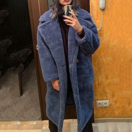 Real Fur Long Coat Winter Jacket Women 100% Wool Content Woven Fabric Thick Warm Loose Outerwear Oversize Streetwear Teddy Cosy LJ201201