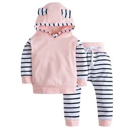 Spring Newborn Infant Baby Girl Clothes Set Cotton Hooded Tops Casual Stripe Pants Autumn Toddler Boy Girls Clothing Outfit LJ201223
