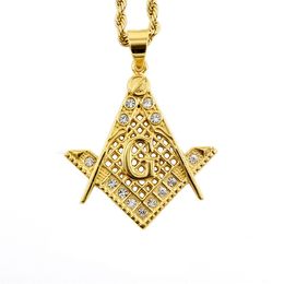 Nes Arrival gold stainless steel hiphop masonic free mason necklace pendant hollow cut square compass freemason Jewellery pendants