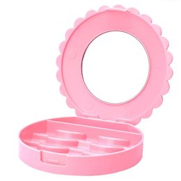 Flower Lovely False Eyelash Storage Box Makeup Cosmetic With Mirror Case Organiser Bownot Beauty Comestics Tool Plastic