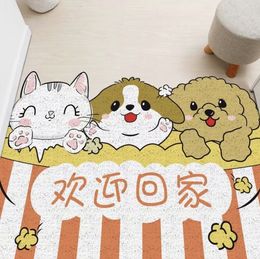 Happy New Year Welcome Home Animal Cat Carpet Rugs Bedside Decorative Floor Area Rug For family Bedroom 3D Printing Household Door Mat Printed Thick Mats Chair Mat