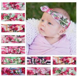 Baby Flower Headbands Rabbit Ear Bowknot Girls Hairband Elastic Striped Newborn Infant Headwear Fashion Hair Accessories 9 Colours