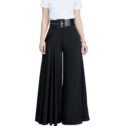 Women Casual Loose Pleated Wide Leg Pants Palazzo Pants Autumn Hight Waist Elegant Pantalon Office Ladies Trousers with Pockets T200223