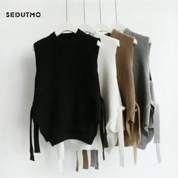 SEDUTMO Autumn Women Vest Sweater Pullovers Knitting Top Winter Vintage Crochet Short Jumper Oversize Waistcoat Sweater ED395 201030