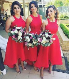 Red Halter Bridesmaid Dresses hi-lo Simple African Country Wedding Guest Gowns Maid Of Honor Dress Plus Size Custom Made P123