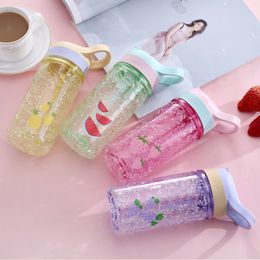 11oz Sport Water Bottle Summer Ice Cup with Portable Lids Student Water Fruit Printed Straw Water Bottles