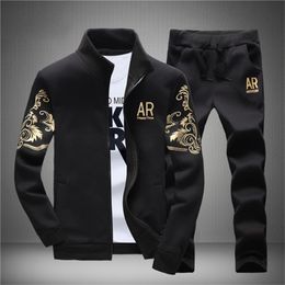 Men Tracksuit Outerwear Hoodie Set 2 Pieces Autumn Sporting Track Suit Male Fitness Stand Collar Sweatshirts Jacket + Pants Sets 201114