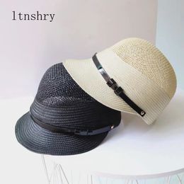 Straw Caps For Women Panama Equestrian Hat Vintage Summer Sun Hat Solid Belt Buckle Peaked Caps Female Breathable Fashion Straw Y200602