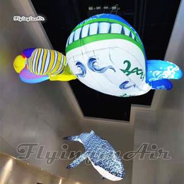 4m Length Personalised Hanging Lighting Inflatable Blue Whale Balloon Sea Animal Model Large Marine Mammal For Aquarium Event