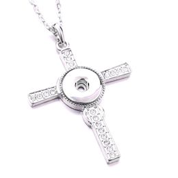 Noosa Snap Button Pendant Necklace cROSS Crystal chunks Simple Silver Color Fit 18MM Snap Buttons DIY Jewelry