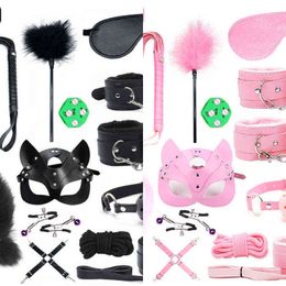 Nxy Sm Bondage Sexy Pluche Set Fox Tail Vibrator Handcuffs Games Lederen Bdsm Kits Exotic Nipple Clamps Toys for Couples 1223