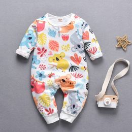 Autumn Winter Infant Newborn Baby Girls Boys Autumn Long Sleeve Cartoon Print Rompers Kids Casual Rompers Jumpsuit 0-18 Months 201027