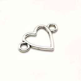 100Pcs Antique Silver Heart Link Connector Connectors Pendant Charms For necklace Jewellery Making findings 24x16mm