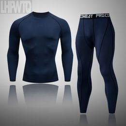 Clothing Winter Men's Two Layer Sweatsuit Long Johns Thermal Underwear 2-Pc/Set Compression Shirt Pants Fiess Workout Set 201106 284