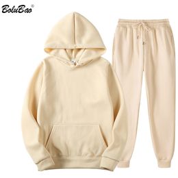 BOLUBAO Brand Men Solid Colour Casual Sets Autumn New Men's Hoodies + Pants Two-Piece Tracksuit Trendy Sportswear Set Male 201110