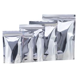 Large Gloss Silver Aluminium Foil Pouchs Heat Seal Stand Up Self seal Zipper Plastic Retail Packaging Tea Bag Wholesale LX4308