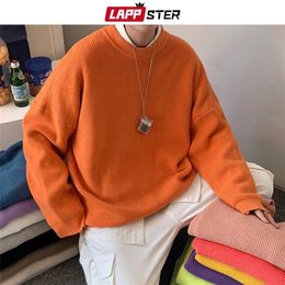 LAPPSTER Mens Solid Harajuku Warm Knitted Sweaters Pullover Men Vintage 15 Colours Winter Sweater Male Japanese Wool Sweater 201117