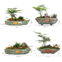 Creative Ceramic vintage Flower Pot Simple Succulent Plant Container Green Planters Bonsai Pots Flowerpot Home Decoration Y200709