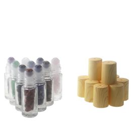 700Pcs Lot 5ml Empty Glass Roll-on Perfume Bottle 5cc Clear Refillable Essential Oil Bottles With Plastic Wooden Grain Lid Cosmetic Packing