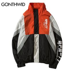 GONTHWID Vintage Color Block Jackets Men Printed Patchwork Windbreaker Jacket Coats Hip Hop Fashion Full Zip Streetwear 201116
