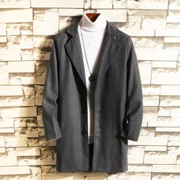 2020 Autumn Winter New Woolen Coat Men Windbreakers Classical Solid Middle length Blends Trench Overcoat Suit Collar Slim Fit LJ201110