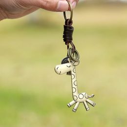 Bronze Giraffe Keychain Cartoon Animal Ciraffe Key Ring Letter Tag Key chains keyring bag hangs for women men Fine fashion Jewelry will and sandy Drop Ship