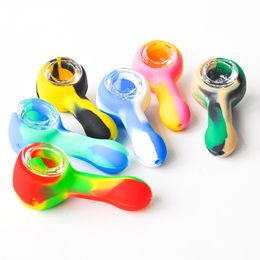3.0Inch Silicone Smoking Pipe Mini Hand Pipe Portable smoking pipe with thick glass bowl Smoke Accessory